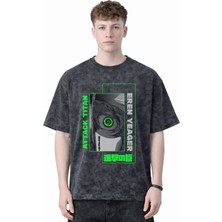 Sevbano Tasarım Eren Yeager Attack On Titan Anime Baskılı Unisex Oversize Eskitme Yıkamalı Tişört