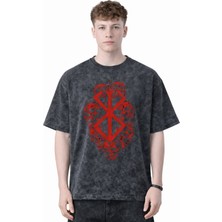 Sevbano Tasarım Berserk Guts Anime Baskılı Unisex Oversize Eskitme Yıkamalı Tişört