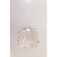 Allians Gri Hasır Ip Sargılı Ponponlu Bebek ve Çocuk Odası Sarkıt Avize