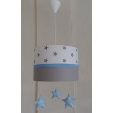 Allians Beyaz Yıldızlı Mavi Sarkıtlı Kumaş Çocuk ve Bebek Odası Avizesi