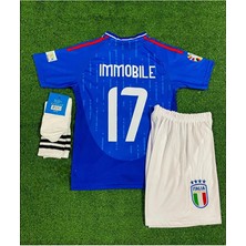 Alaturka Mix Ciro Immobile 17 Yeni Sezon Italya Euro 2024 Mavi Özel Deplasman Çocuk Forması 3'lü Set