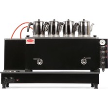 Demasan Tiryaki 4 Demlikli Statik Pleytli Çay Kazanı 45L Elektrik + Gaz 304 Paslanmaz Çay Ocağı Mat Siyah