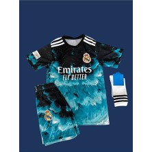 Alaturka Mix R Al M Drid 2024/25 Yeni Sezon Cr7 Cristiano Ronaldo Özel Tasarım Mavi Dalgalı Çocuk Forması
