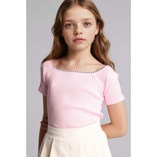 DeFacto Kayık Yaka Ribana Tişört Kız Çocuk G8620A826SM