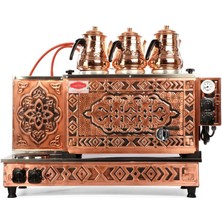 Demasan Tiryaki 3 Demlikli Full Otomatik Bakır Elektrikli Çay Kazanı 35L Kahveci Ocaklı