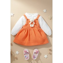 x Ipek Atlas Kız Bebek Çocuk Müslin Bebe Yaka Oyuncaklı Elbise