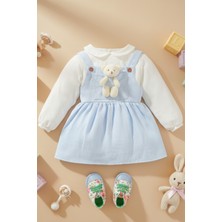 x Ipek Atlas Kız Bebek Çocuk Müslin Bebe Yaka Oyuncaklı Elbise