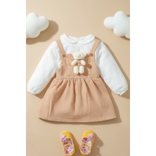 x Ipek Atlas Kız Bebek Çocuk Müslin Bebe Yaka Oyuncaklı Elbise