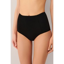 Suwen Siyah Yüksek Bel Pileli Bikini Alt Kadınlar İçin Örme Kumaş ile Trend Plaj Modası