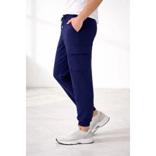 Erkek Jogger Eşofman Altı Regular Fit , Kargo Cepli, Lastikli Paça, Günlük Spor Pantolon - Lacivert