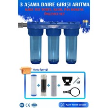 Watermelon 10 Inç 3 Aşama Daire Bina Sayaç Girişi Su Arıtma Cihazı Yıkanabilir-Gac Karbon-Blok Karbon Filtreli