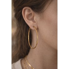 Liora Dünyası Kadın Gold Renk Büyük Halka Paslanmaz Çelik Küpe Minimal Trend Halka Küpe
