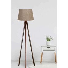 Allians Şık 3 Ayaklı Ahşap Abajur, Konik Kumaş Bej ve Kahverengi Tasarım