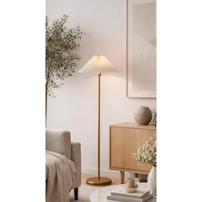 Allians Modern Metal Maslak Lambader, Gold Sarı Pileli Abajur, Şık ve Şık Tasarım