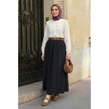 inStyle Büzgülü Kemerli Siyah Modal Etek