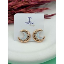 Taqi'm Jewelry Gold Sedefli Çelik Ay Küpe