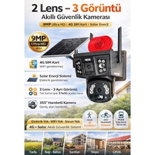IDS 2 Lens 3 Görüntü 9mp 360 4g Solar Güneş Enerjili Kamera - Güvenlik Kamerası Dual LED Gece Renkli