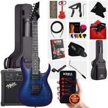 Maxword Grade-25AMP Blue Rosewood Floyde Rose 25 W Amfili Elektro Gitar