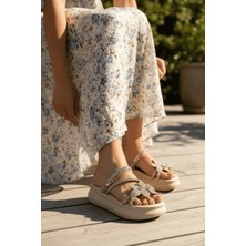 Zabina Kadın Gold Taşlı Dolgu Topuk Konforlu Yazlık Terlik