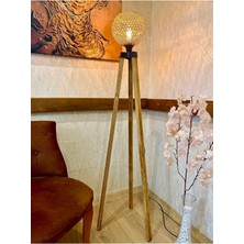 Allians Ahşap Tripod Lambader, Modern Köşe Aydınlatma, Doğal ve Şık Tasarım