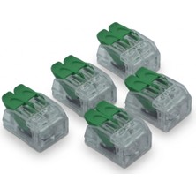 Hit Dükkan Kilitlemeli Elektrik Klemensi 5 Adet 2 Kanallı Yeşil Mandallı Pratik Geçmeli Kablo Konnektörü