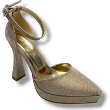 Defne 184-26 Simli Kareli Deri Platform Topuk Kadın Abiye Ayakkabı