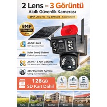 IDS 3 Görüntü 2 Lens 9mp 360 4g Güneş Enerjili Solar Kamera - Dual LED Gece Renkli 128GB Sd Kart Dahil