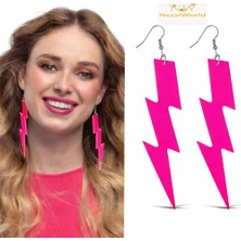 Mey İthalat Mey Ithalat® 80’ler 90&amp;#39;lar Retro Neon Pembe Şimşek Küpe 10 cm