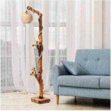 Allians Şık Ahşap Ağaç Lambader 165-170 Cm, Modern Köşe Aydınlatması