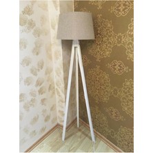 Allians Bej Lambader Ahşap 3 Ayaklı Kumaş Konik Başlık, Modern ve Şık Tasarım