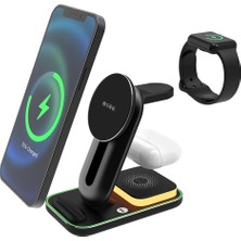 Stylmenplus S-Link SW-CWF117 Siyah Ayarlanabilir Standlı 15W 3 In 1 Magsafe Kablosuz Şarj Cihazıı