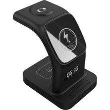 Zemira S-Link SW-CWF130 Siyah Telefon Kulaklık Akıllı Saat 15W 3 In 1 Magsafe LED Logo Kablosuz Şarj Cihaz