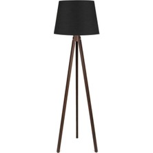 Allians Şık Siyah Ceviz Ahşap Tripod Lambader, 3 Ayaklı Konik Abajur