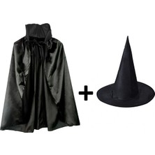 DS LLC Ieg ™ Siyah Yakalı Pelerin ve Siyah Cadı Şapkası Seti Çocuk Boy DSLLCRS-IEGK34