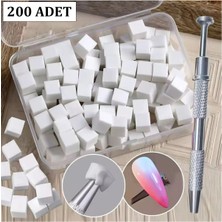 Ellea Nail Nail Art Ombre Süngeri 200 Adet Beyaz Sünger + 1 Adet Metal Tutucu Set