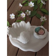 Doğal Dekoratif Istridye Obje ve Kelebek Figürlü Mumlu Tepsi Seti – 3'lü Dekor Set