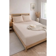 More Home Çift  Kişilik Lastikli Çarşaf  Seti + Yastık Kılıfı Koyu Bej