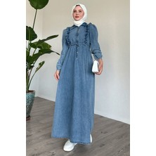 inStyle Fırfırlı Detay Tünel Kemerli Açık Mavi Kot Elbise