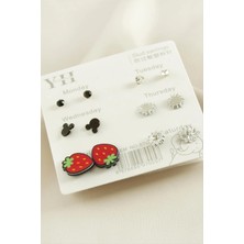 SiHako 12 Adet Çilek Metal Taşlı Küpe