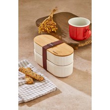 Ne Verelim Size Buğz 1000ML Ahşap Kapaklı Lunch Box 2'li Set Diyet Beslenme Kutusu Bambu Saklama Kabı