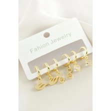 SiHako 6 Adet Kuğu Sonzuluk Kalp Taşlı Halka Küpe