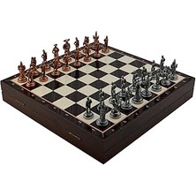 SHC4200 Gifthome Orta Boy Metal Ispanyol Satranç Takımı Antik ve Ceviz Desenli Sandıklı Mdf Tahtası (36X36X