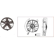 Kormas 12V Fan Motoru Emici Aksiyel 12 " Geniş (5 Kanat) (Dış Çap 335 Mm)