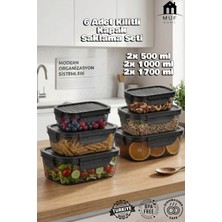 Muf Home Qlux Ideas Kilitli Vakumlu Sızdırmaz Saklama Kabı Erzak Kabı Seti 6'lı (2X500ML+2X1000ML+2X1700ML)