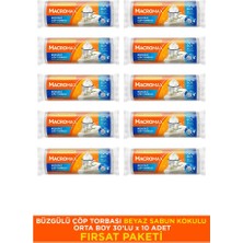 Macromax Büzgülü Çöp Torbası Beyaz Sabun Kokulu Orta Boy 10 Paket 300 Adet Kokulu Çöp Poşeti Ekonomik Büyük Paket Mutfak Banyo