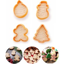 Storemax Uslucanmarketplace Yılbaşı Şekilli Adam Çam Ağacı Basmalı Kurabiye Kalıbı Gingerbread Man Desenli Şeker Hamuru Kesici Aparat (Konsept 1, Krem-Turuncu)
