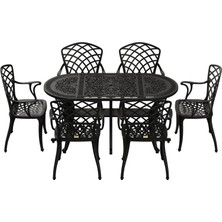 Ivf Siyah Oval Masa + 6'lı Hitit Sandalye