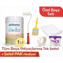 Bianca Stella Yeni Nesil Dönüşüm Boyası 1 Litre Boyama Seti (Su Bazlı Boya Fayans-Mermer-Tezgah-Kapı-Dolap-Iç Cephe-Dönüşüm-Mutfak-Banyo-Plastik-Ahşap)