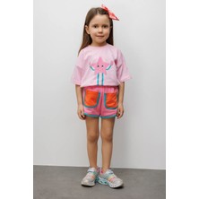 Le Mabelle Pembe Mottolu Figürlü Çocuk Tişört Şort Ikili Takım - Lole