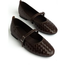 Senzora Kahve Cilt Kadın Örgü Detaylı Günlük Babet